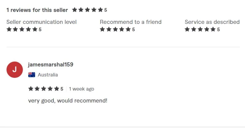 Fiverr review from jamesmarshal159, Australia: 5 stars, very good, would recommend